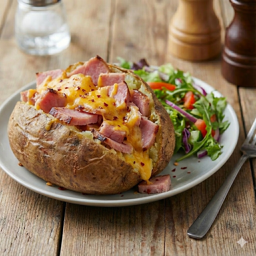 Jacket Potato with Cheese and Ham